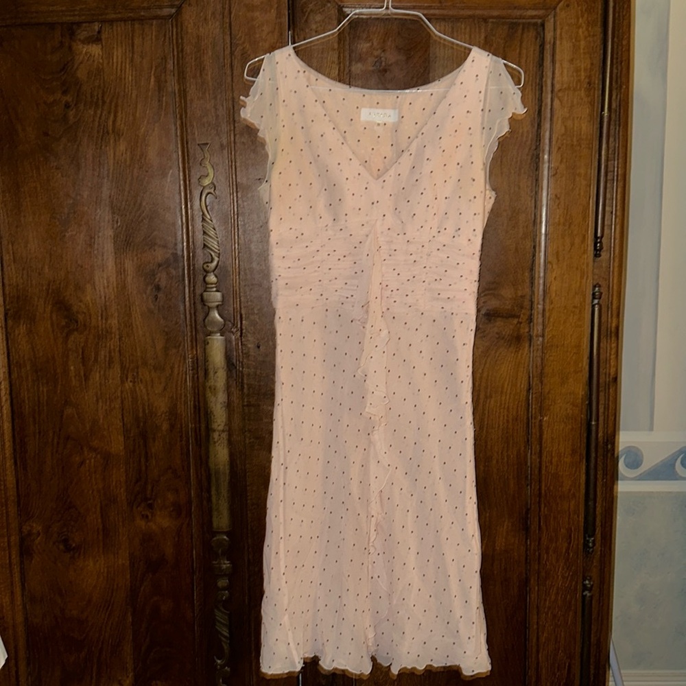 Escada pink/black polka dot silk dress